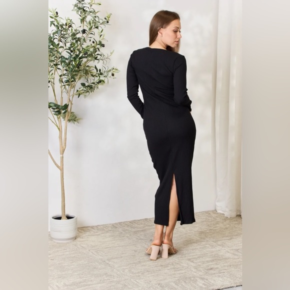NEW**-Culture Code Full Size Ribbed Long Sleeve Midi Slit Dress OFFERS WELCOME - Picture 8 of 12